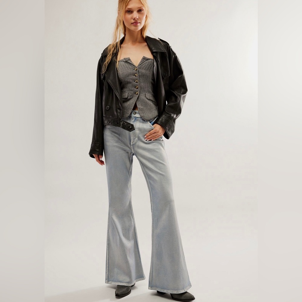Free People Light Wash Blue High-Rise Flare Jeans